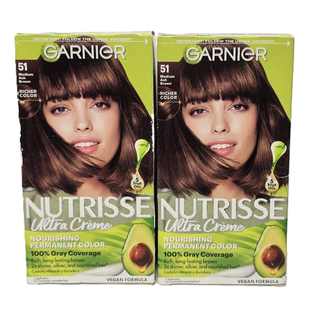 2 pk Garnier Nutrisse Nourishing Color Creme 51 Medium Ash Brown (Cool Tea)